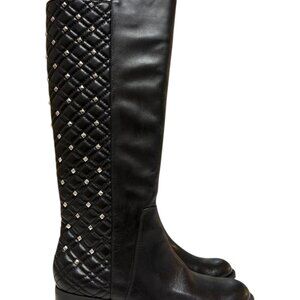 Adrienne Vittadini Black Leather Studded Knee-high Boots (6)